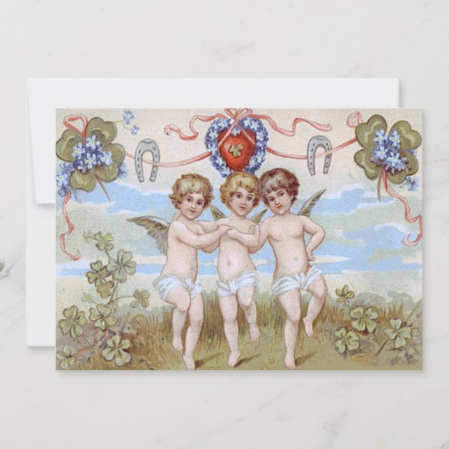 Invitation Cherub Angel Horseshoe Shamrock (Devant)