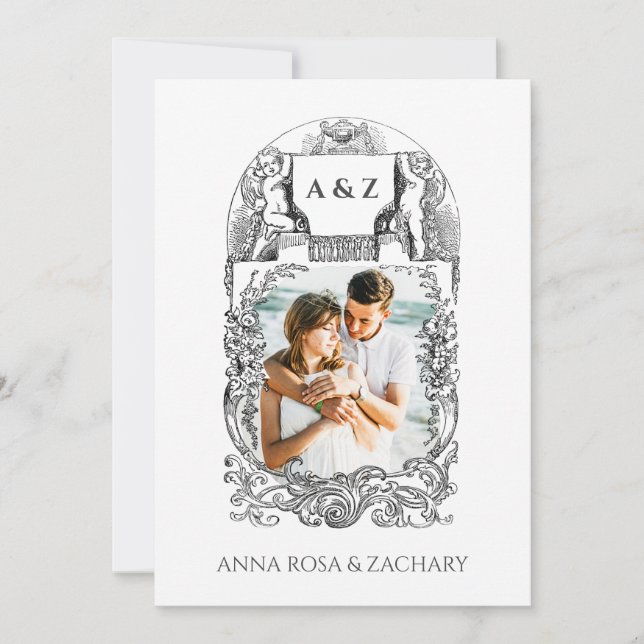 Invitation *~* Cherub Victorian QR PHOTO AR6 RSVP Mariage (Devant)