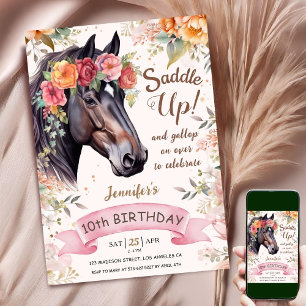 Invitation Cheval 10e anniversaire fille Floral Cowgirl Saddl