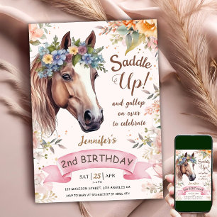 Invitation Cheval 2e Anniversaire CowGirl Floral Saddup