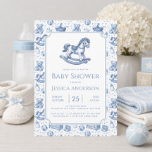 Cheval à bascule bleu Baby Shower Fête Vintage Jou
