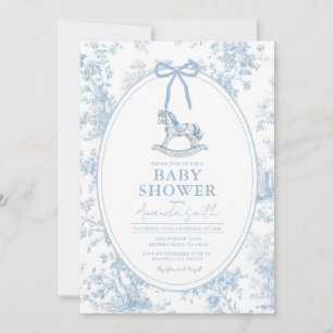 Invitation Cheval à Bascule de Baby-Shower Toile Bleue