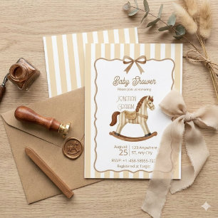 Invitation Cheval à bascule neutre Baby Shower rayé