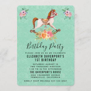 Invitation Cheval à bascule vintage avec anniversaire de bouq