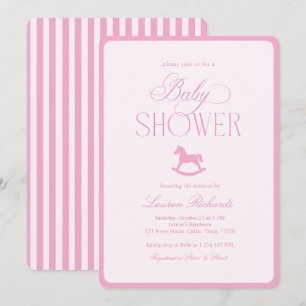 Invitation Cheval à bascule vintage rose rayé Shower pour béb