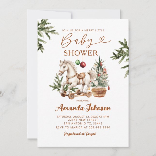 Invitation Cheval à roche Noël Joyeux Petit Baby shower (Devant)