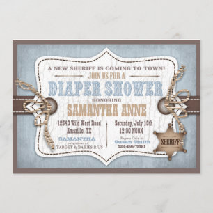 Invitation Cheval à rocher Cowboy Baby shower bleu