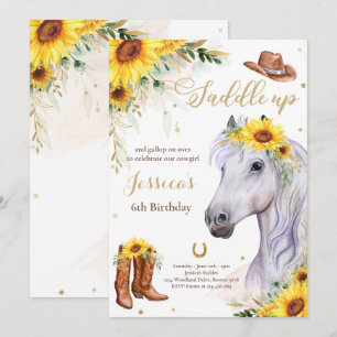 Invitation Cheval Anniversaire Fête Cowgirl Sunflower Anniver