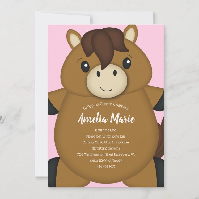 Invitation Cheval Anniversaire Pink (Devant)