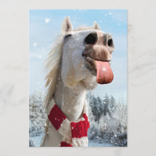 Invitation Cheval attrapant des flocons de neige