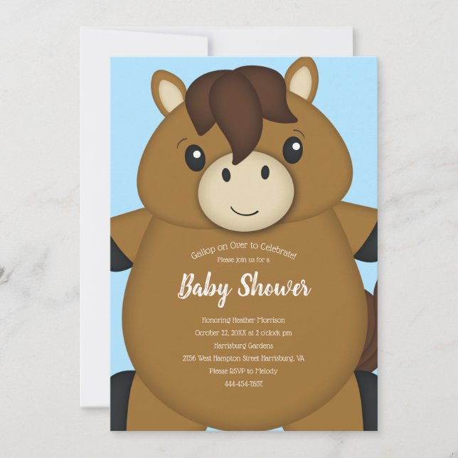 Invitation Cheval Baby shower bleu (Devant)