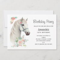 Cheval blanc boho floral élégant pour anniversaire