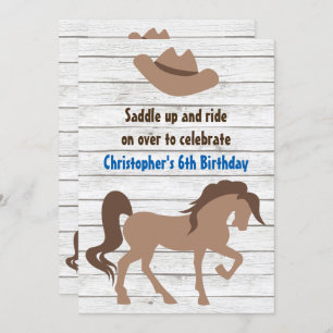 Invitation Cheval Brown et Cowboy Casquette Occident Annivers
