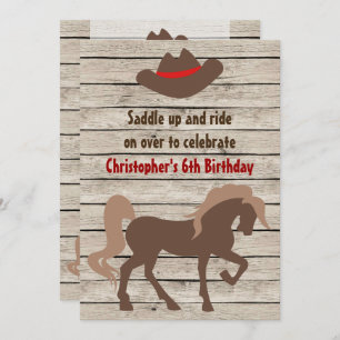 Invitation Cheval Brown et Cowboy Casquette Occident Annivers