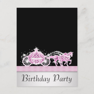 Invitation Cheval Carriage Rose Black Princesse Anniversaire
