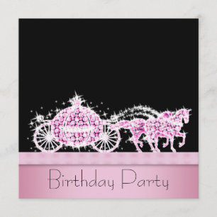 Invitation Cheval Carriage Rose Black Princesse Anniversaire