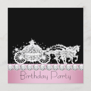 Invitation Cheval Carriage Rose Princesse Anniversaire