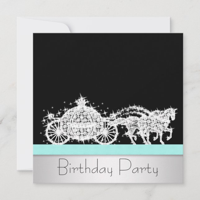 Invitation Cheval Carriage Turquoise Blue Princess Anniversai (Devant)