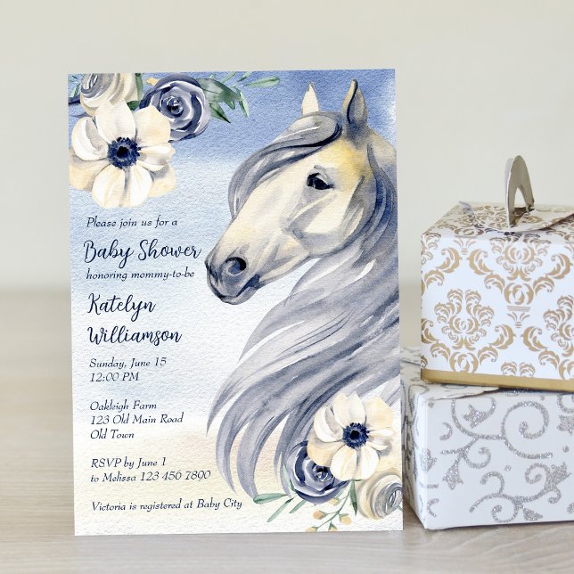 Invitation Cheval cowgirl baby shower équestre fleuri (Créateur téléchargé)