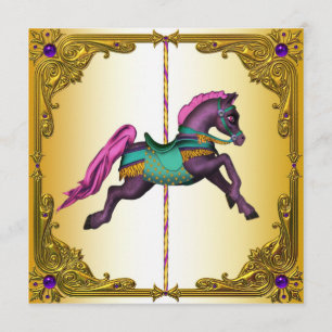 Invitation Cheval de carrousel Cheval Rose Anniversaire