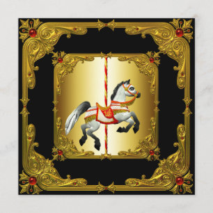 Invitation Cheval de carrousel élégant noir et or