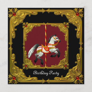 Invitation Cheval de carrousel or rouge noir royal fête d'ann