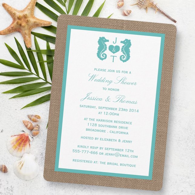 Invitation Cheval De Mer Turquoise Sur Burlap Beach Mariage D (Créateur téléchargé)