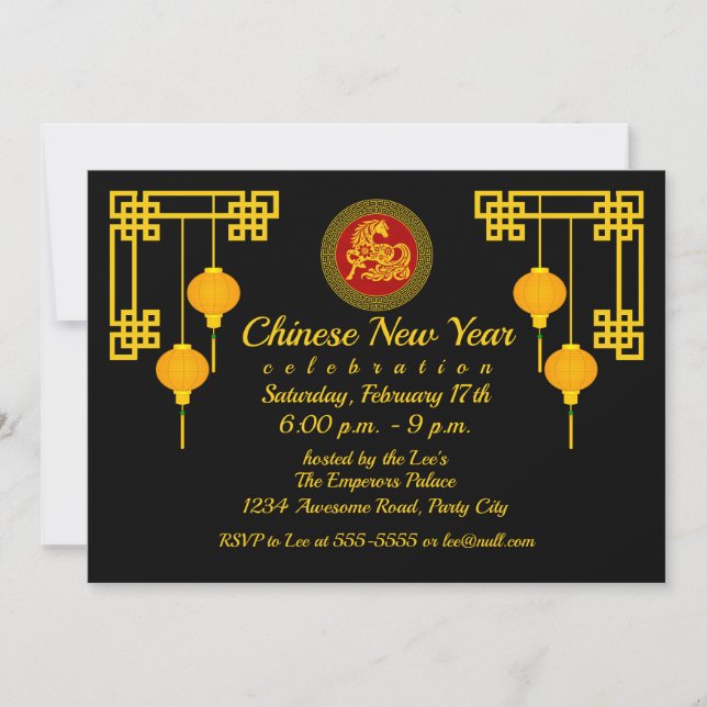 Invitation Cheval de Nouvel An Chinois Ornemental (Devant)