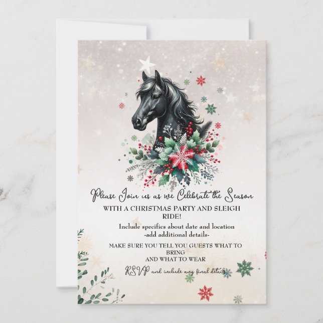 Invitation Cheval d'hiver de Noël aux fleurs (Devant)