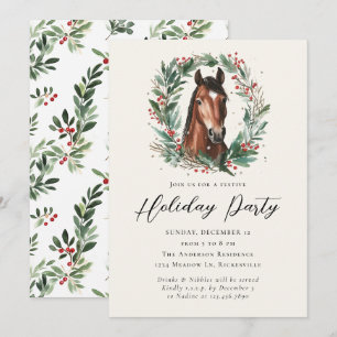 Invitation Cheval équestre Noël Wreath Fête