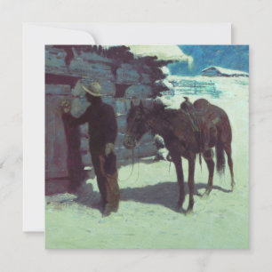 Invitation Cheval et Cowboy sous la neige d'hiver
