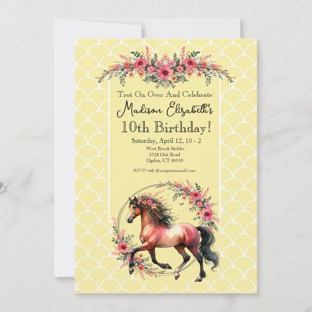 Invitation Cheval Et Fleurs (Devant)