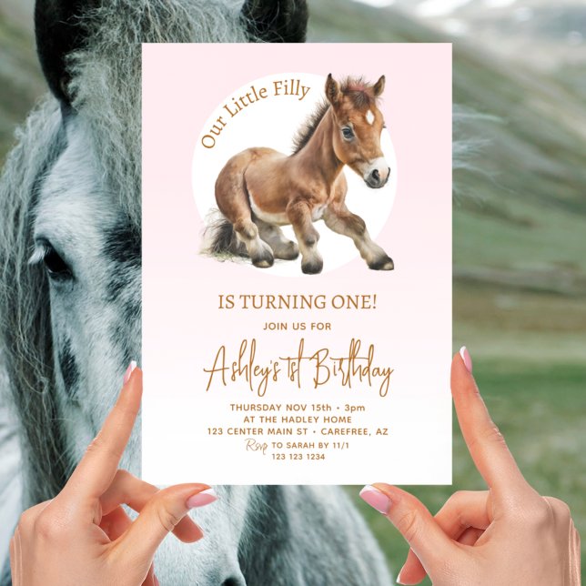 Invitation Cheval Filles Anniversaire 1er (Créateur téléchargé)