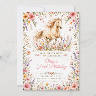 Invitation Cheval Fleur Sauvage Premier Anniversaire Aquarell