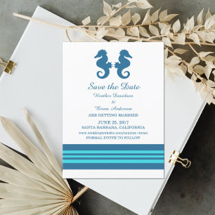 Invitation Cheval marin bleu turquoise Enregistrer la date