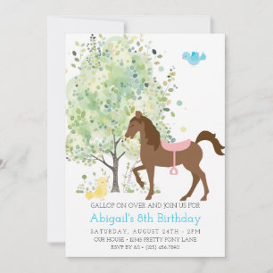 Invitation Cheval mignon, Arbres, Pony Rides Anniversaire équ