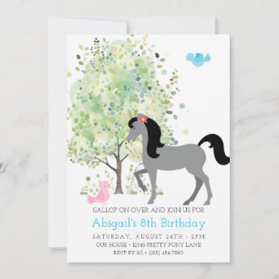 Invitation Cheval mignon, Arbres, Pony Rides Anniversaire équ