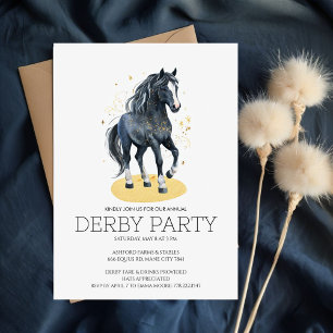 Invitation Cheval Noir Magique Kentucky Derby Paillettes Doré