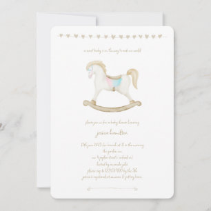 Invitation Cheval Rocher bleu rose Baby shower neutre pour le