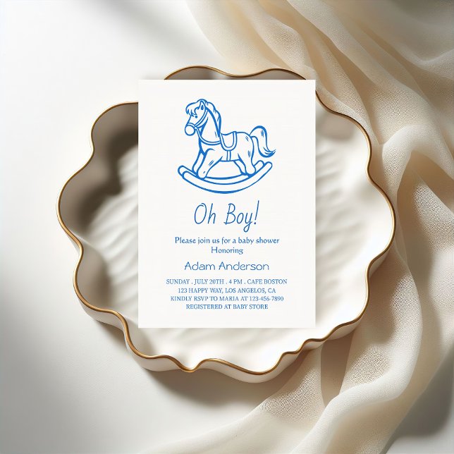 Invitation Cheval Rocking Oh Baby shower garçon | Élégant et  (Créateur téléchargé)