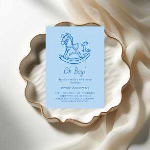 Invitation Cheval Rocking Oh Baby shower garçon   Élégant et 