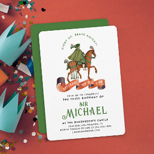 Invitation Cheval royal de noble chevalier médiéval vert styl
