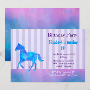 Invitation Cheval Sauvage dans l'Aquarelle Bleue et Violette 