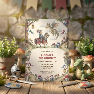 Invitation Chevalier à l'aquarelle Dragon Fée Garçon Annivers