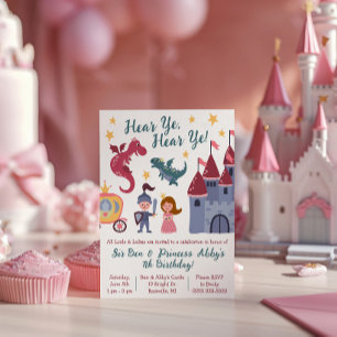 Invitation Chevalier & Princesse, Dragon, Castle Birthday Par