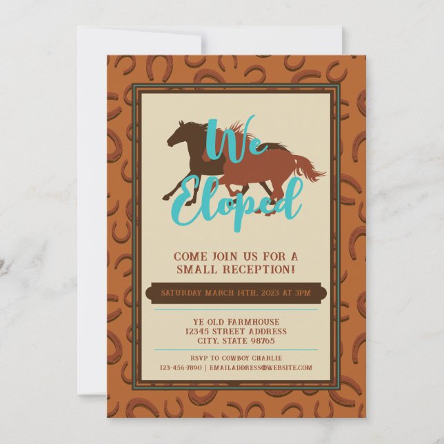 Invitation Chevaux Brown en cuir de cowboy occidental Elopeme (Devant)