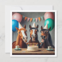 Chevaux célébrant l'anniversaire avec gâteau et ca