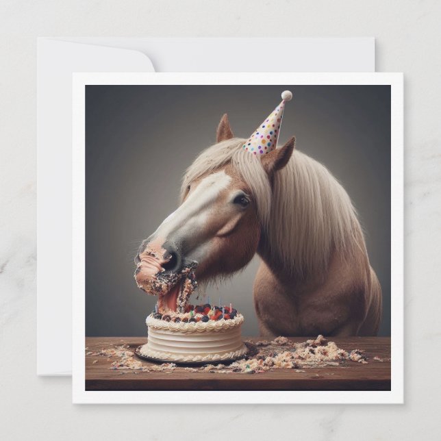 Invitation Chevaux célébrant l'anniversaire avec gâteau et ca (Devant)