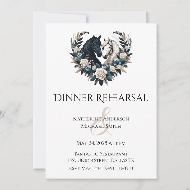 Invitation Chevaux de mariage campagnard en amour (Devant)