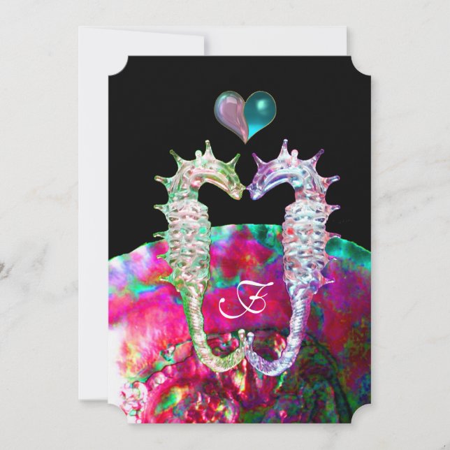 INVITATION CHEVAUX DE MER DANS AMOUREUX DAMASK PLAGE MARIAGE  (Devant)